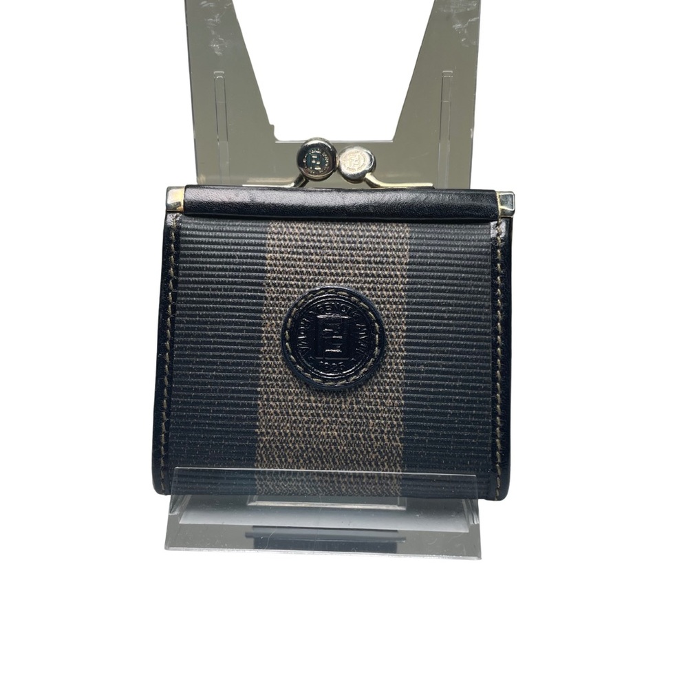 Fendi EUC Black Brown Gold Clasp Detail Coin Purse